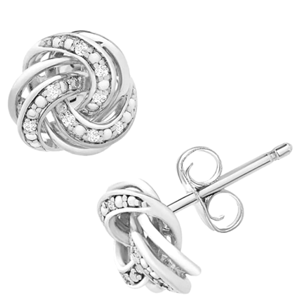 Diamond and Sterling Silver Love Knot Stud Earrings